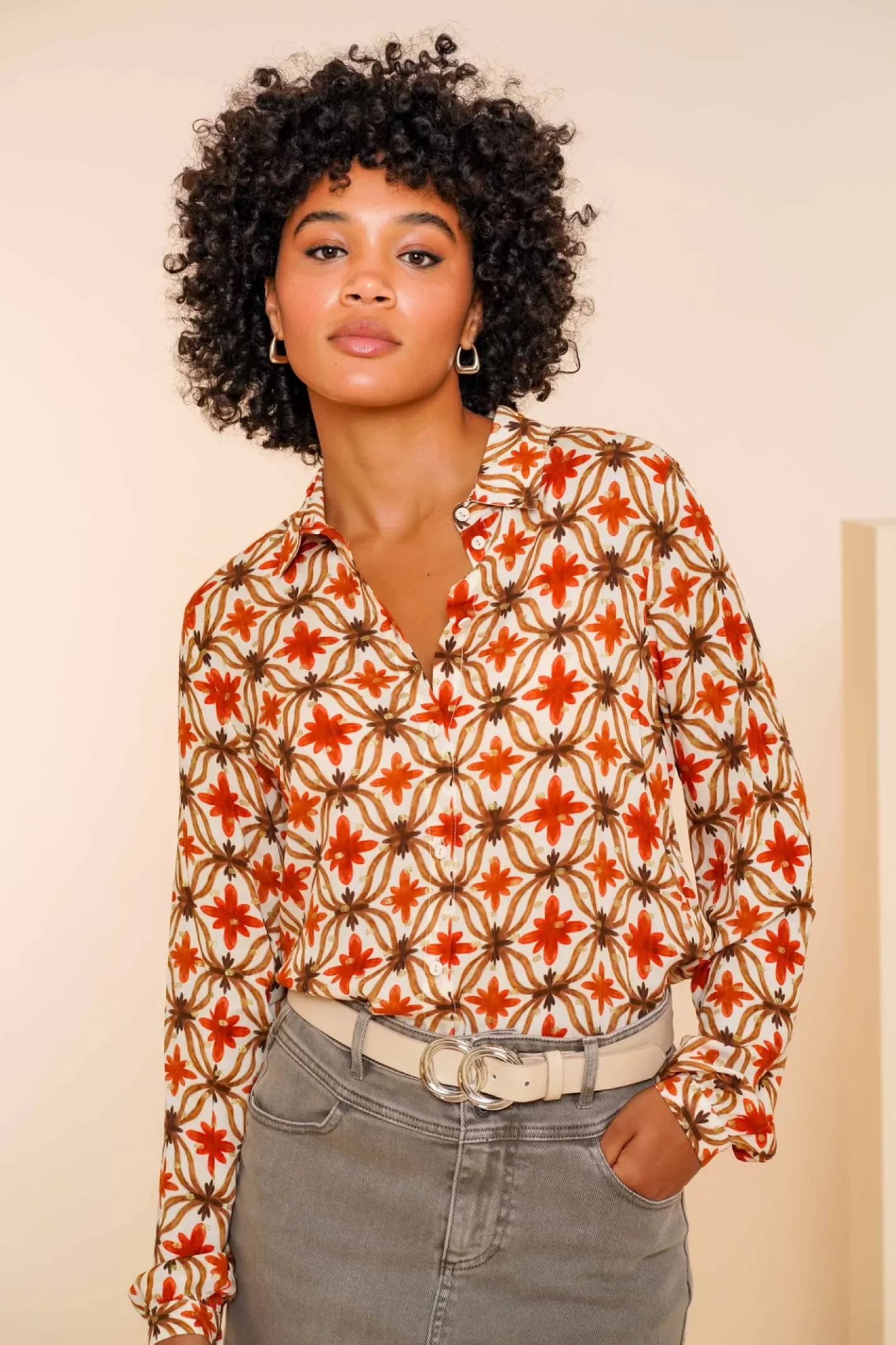 Geisha Fashion Blouses*Geisha Dames Blouse Met Bloemenprint En Lurex 43697-20